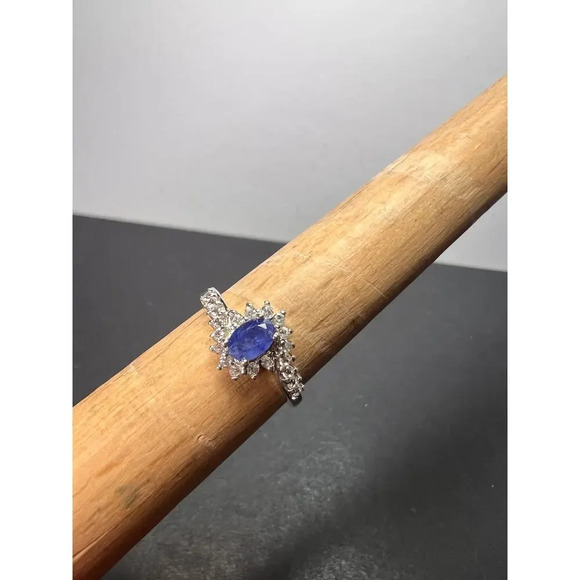 Blue sapphire and zircon ring in platinum over sterling silver size 7 *NEW* - Picture 6 of 11